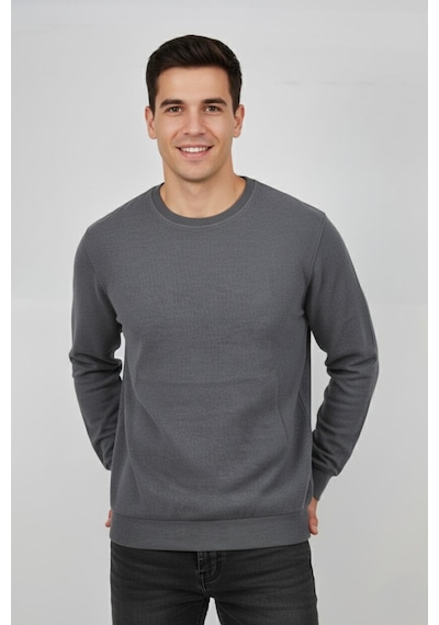 Baglan Erkek Büyük Beden Sıfır Yaka Selanik Sweatshirt Bgl-st04871 Koyu Gri