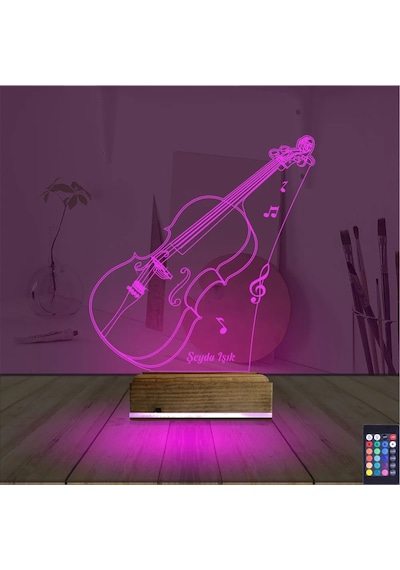 Luvivia Keman Müzik Enstrüman Kişiye Özel 3d Lamba - Masa Gece Lambası V1 Şeffaf