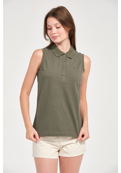 Kadın Regular Fit Kolsuz Polo Haki