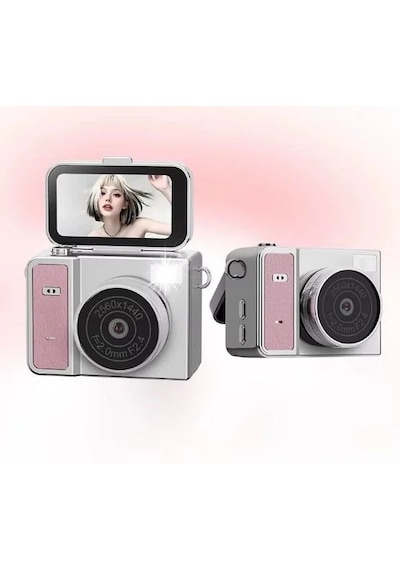 2k Mini Dijital Retro Video Kamera Flaşlı Dijital Vlog Mini Fotoğraf Makinesi Türkçe Menü Pembe