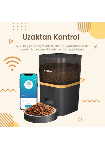 Haustier Qq003 Siyah Akıllı Kedi Köpek Otomatik Mama Kabı, Tuya App-wifi Uzaktan Kontrol, 6lt Hazne