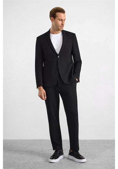 Süvari Siyah Slim Mono Yaka Düz Torba Cep 6 Drop Takım Elbise Stk1006900007-s09