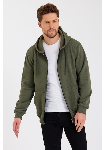 Comeor Kanguru Cepli Kapüşonlu Fermuarlı İçi Pamuklu Erkek Sweatshirt Haki 001 Haki