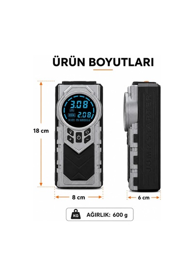 8000 Mah Şarjlı Hava Kompresörü Dijital Lastik Şişirme Pompası Akü Takviye Powerbank Led El Feneri Type-c Araç Bisiklet Top Havuz İçin Kompresör