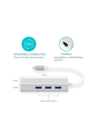 DAYTONA FC-05G USB Type-C => 1RJ45 (GIGABIT)+3*USB 3.0PORT ÇEVİRİCİ