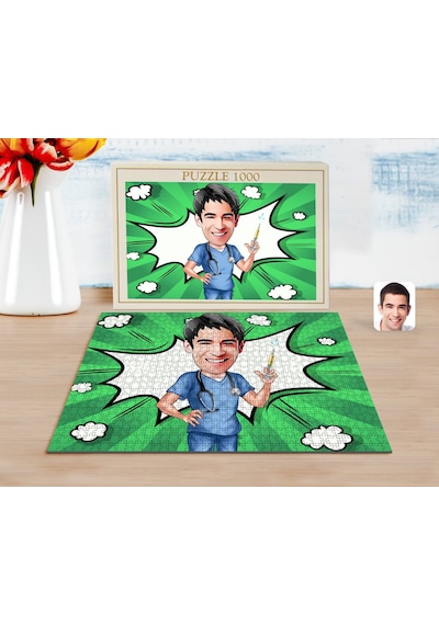 Bk Gift Kişiye Özel Erkek Doktor Karikatürlü 1000 Parça Profesyonel Puzzle-3