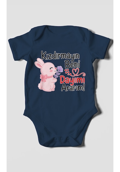 Morivokids Kızdırmayın Beni Dayımı Ararım Kısa Kollu Bebek Body %100 Pamuk Zbn165-kk Lacivert