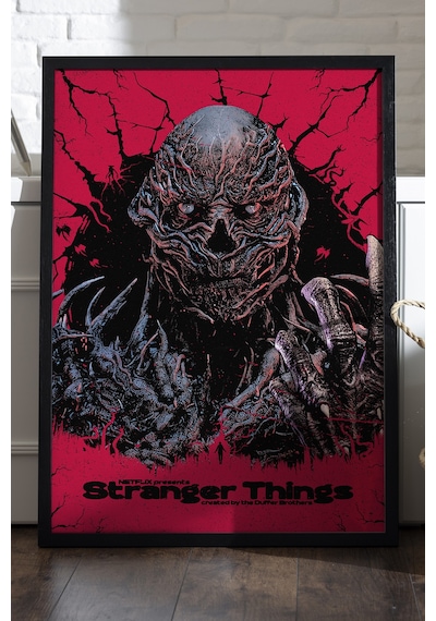 Stranger Things Siyah Ahşap Çerçeveli Poster, Dekoratif Dizi Duvar Tablosu