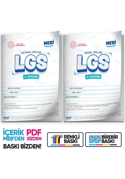 2026 LGS 8.sınıf Meb Online Türkiye Geneli 3. Deneme (Sayısal–SÖZEL) Büyük Boy Renkli Baskı Ücreti
