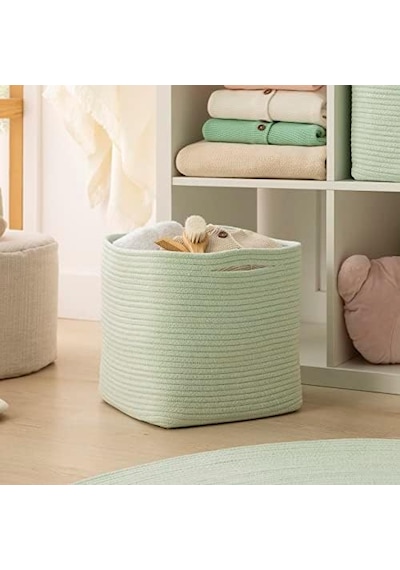 Mint Kırçıllı Pamuklu Sepet 30 X 30 X 30 Cm Açık Ahşap