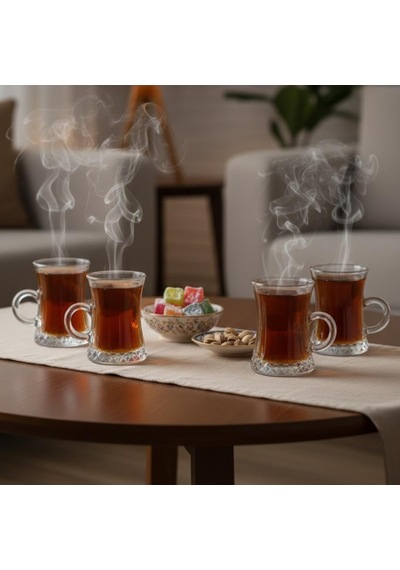 Lexroo Lüks Kulplu Çay Fincanı 6 Adet Kristal Berraklığında Cam Çok Renkli
