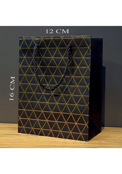 Bay Siyah Geometrik Desenli Mini Boy Karton Hediye Çantası Najmaddin Standart