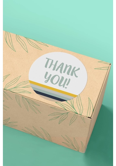 Çizgili Thank You Kargo Paketleme Sticker 3x3cm St2132 Çok Renkli