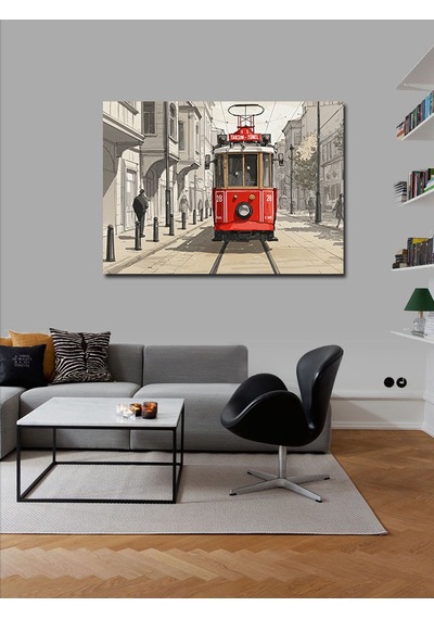 Kanvas Tablo Kırmızı Tramvay Sokakta 50cmx70cm