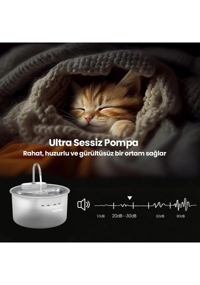 Haustier Wf009ls Otomatik Kedi Su Sebili,kedi Su Çeşmesi, Su Pınarı 3.5lt Geniş Hazne, Çelik Tabla, Ultra Sessiz,