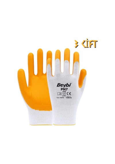 Beybi Polyester-nitril İş Eldiveni Pn7 No: 10 Sarı - 3 Çift
