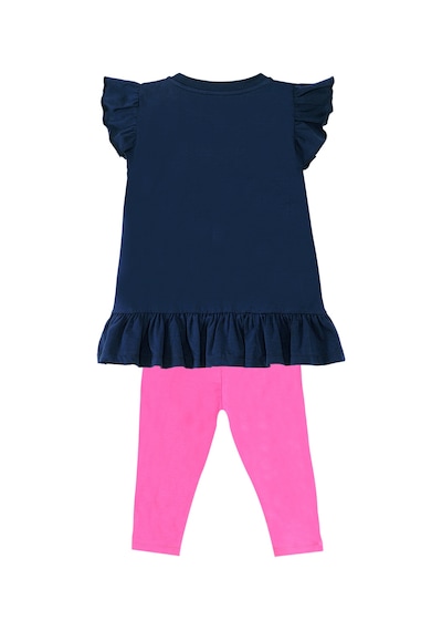 Lacivert Pembe Unicorn Kedi Fırfırlı Kız Çocuk Yazlık T-shirt Tayt Takım