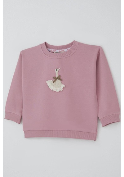 Breeze Kız Çocuk Sweatshirt Kuğu Armalı Fiyonk Detaylı 2-6 Yaş, Gülkurusu Gül Kurusu