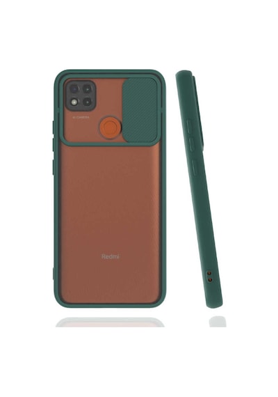 Kilifone - Xiaomi Uyumlu Redmi 9c - Kılıf Slayt Sürgülü Arkası Buzlu Lensi Kapak - Koyu Yeşil