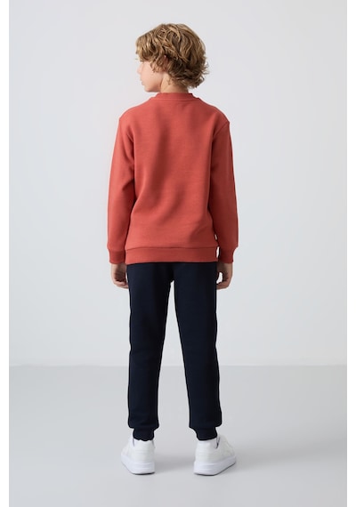 Tommylife Tommy Life Kiremit-lacivert Pamuklu Kalın İçi Tüylü Yumuşak Dokulu Standart Fit Baskılı Erkek Çocuk Eşofman Ta Kiremit