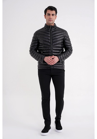 Slim Fit Hakim Yaka Yan Cepli Kaz Tüyü Siyah Şişme Mont Mt 176 Siyah