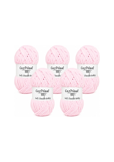 Kadife El Örgü İpliği Soft Chenille Bulky 5'li Paket, 5x100 Gr. 120 Mt. %100 Mikro Polyester Açık Pembe - 875823131