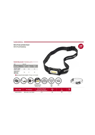 İzeltaş Cob Led Şarjlı Kafa Feneri 450 Lm 14000005344