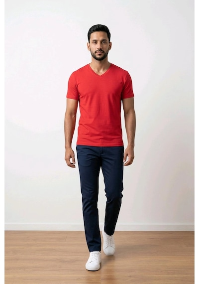 Biçomi Premium Comfort Modern Fit V-yaka Tişört Kırmızı