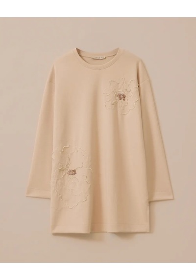 Gala-xi Kadın Büyük Beden Çiçek İşlemeli Sweatshirt 10002512314003 Bej