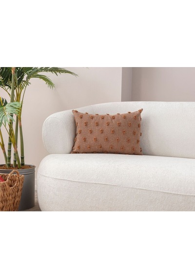 Swita Home Dekoratif Puantiye Keten Kumaşlı Kırlent Kılıfı 30x50 Kahverengi