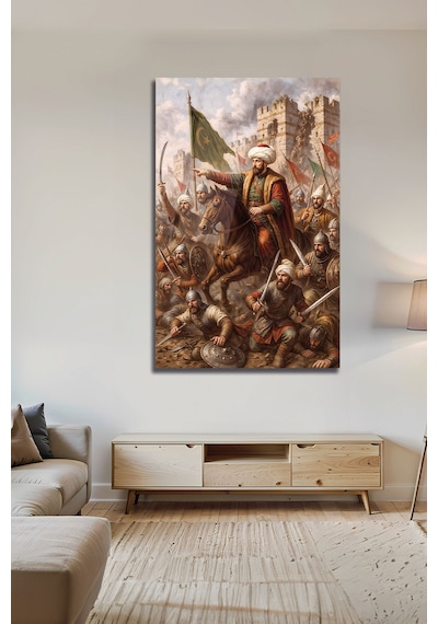 Fatih Sultan Mehmed İstanbul Fethi Savaşı Temalı Tarihi Dekoratif Cam Tablo Şehir Temalı Dekoratif Duvar Tablosu, Salon Ve Ofis Dekoru,