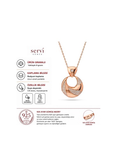 Servi 925 Ayar Gümüş Twist Halka Kolye-38 Rose Gold - Gümüş