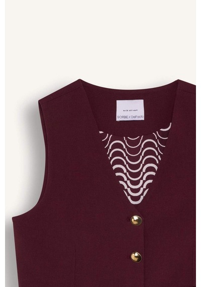 Defacto Sorbe x DeFacto Regular Fit V Yaka Düğmeli Blazer Yelek D9928AX24AU Bordo