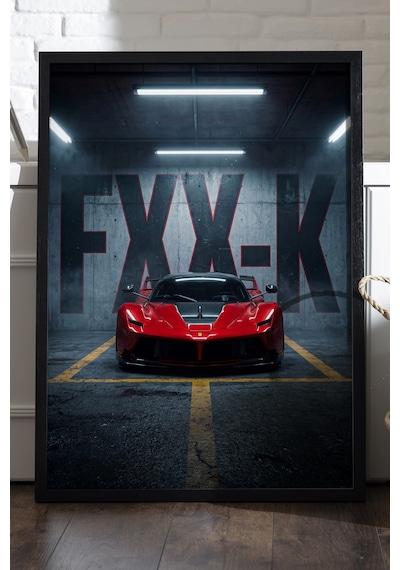 Ferrari Fxx K Siyah Ahşap Çerçeveli Poster, Dekoratif Araba Duvar Tablosu