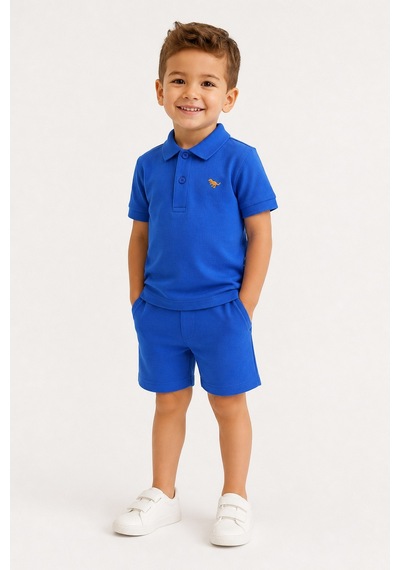 Eray Alp Kids Erkek Çocuk Mavi Polo Yaka Tişört Şort Takımı Yazlık Günlük Model