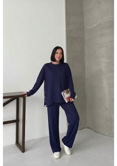 Soft&basic Rahat Kesim Uzun Kollu Yanları Çıt Kapamalı Premium Yumuşak Kumaş Eşofman Takımı Lacivert Soft&basic Rahat Kesim Uzun Kollu Yanları Çıt Kapamalı Premium Yumuşak Kumaş Eşofman Takımı Lacivert
