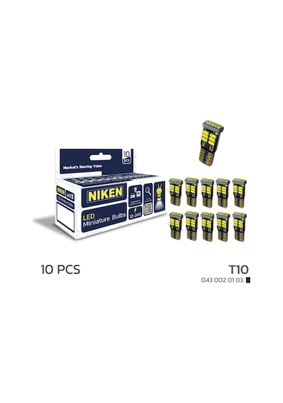 Niken Led Ampul T10 Canbus Park Ledi 18 Ledli 6500k Beyaz 12v-24v 10'lu Paket