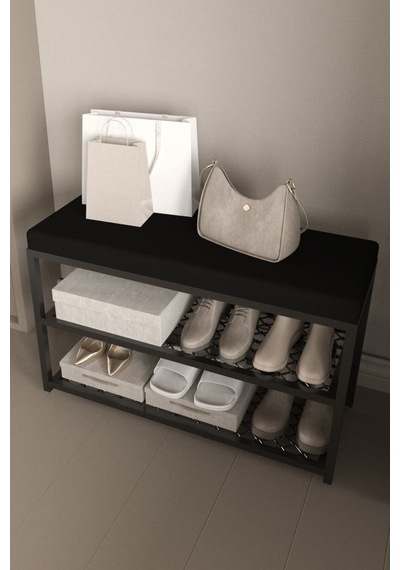 Aju Ayakkabılık Puflu Süngerli Oturaklı Metal Ayakkabı Rafı Modern Vestiyer Baklavalı Metal Siyah Aju Ayakkabılık Puflu Süngerli Oturaklı Metal Ayakkabı Rafı Modern Vestiyer Baklavalı Metal Siyah