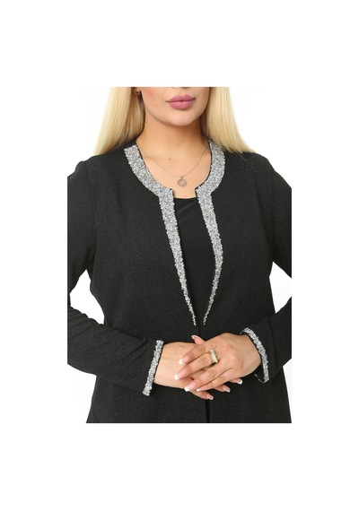 Ladies First Büyük Beden 3729 Siyah Gümüş Abiye Ceket+Elbise Takım 001