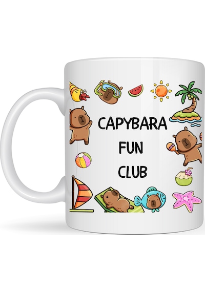 Capybara Fun Club Yazılı Eğlenceli Tasarım Kupa Model 237 Sevimli Baskılı Seramik Kahve Kupası Diğer