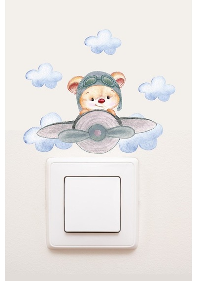 Priz Pilot Ayıcık Çocuk Odası Dekoratif Priz Sticker 0