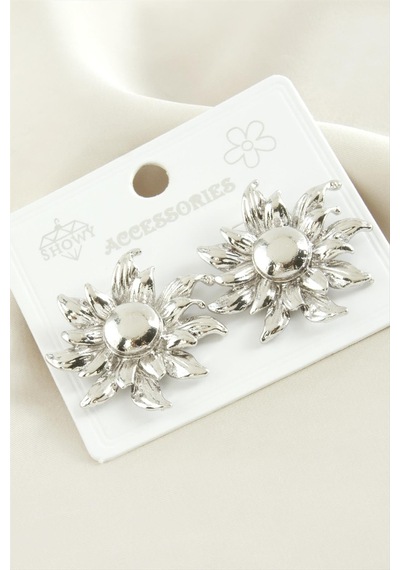 Çiçek - 63 - Metal Küpe - Nazblsmm - Gümüş Rengi