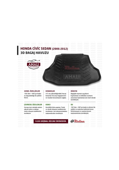 Rizline Honda Civic Sedan 2006 -2012 3D Bagaj Havuzu+Araç Kokusu