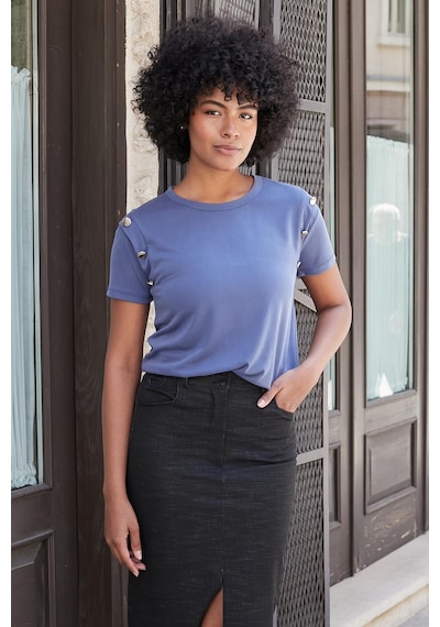 Jument Kadın Kaliteli Modal Kumaş Sıfır Yaka Düğme Aksesuarlı Kısa Kol T-shirt Bluz-indigo İndigo Jument Kadın Kaliteli Modal Kumaş Sıfır Yaka Düğme Aksesuarlı Kısa Kol T-shirt Bluz-indigo İndigo