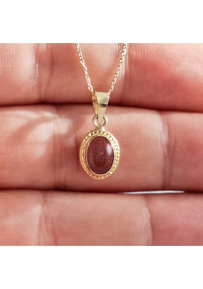 Altın Bordo Nostaljik Taşlı Kolye AS1794KL AltınSepeti
