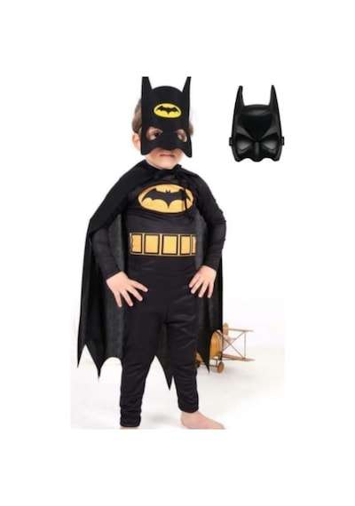 Sedirli Batman Çocuk Kostümü Maskeli - Pelerinli Ve 2 Adet Maskeli Çok Renkli