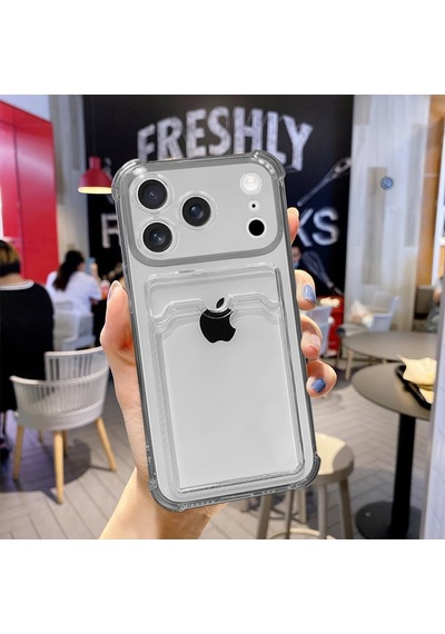 İphone 17 Pro Uyumlu Kamera Korumalı Kartlıklı Köşeleri Airbag Tasarımlı Darbe Önleyici Siyah