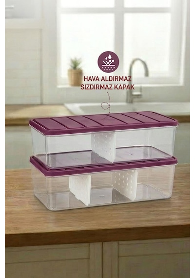 Selka Home 2 Adet 2 Lt. Nora Bölmeli Organizer  Buzdolabı Buzluk Düzenleyici Saklama Kabı