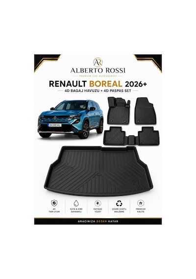Renault Boreal Alt Kısım 2026+ Araca Özel 4d Bagaj Havuzu + 4d Paspas Seti Birebir Uyum