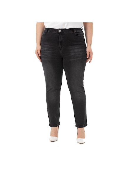 Disentis Büyük Beden Yüksek Bel Dar Paça Siyah Denim Pantolon-siyah Siyah